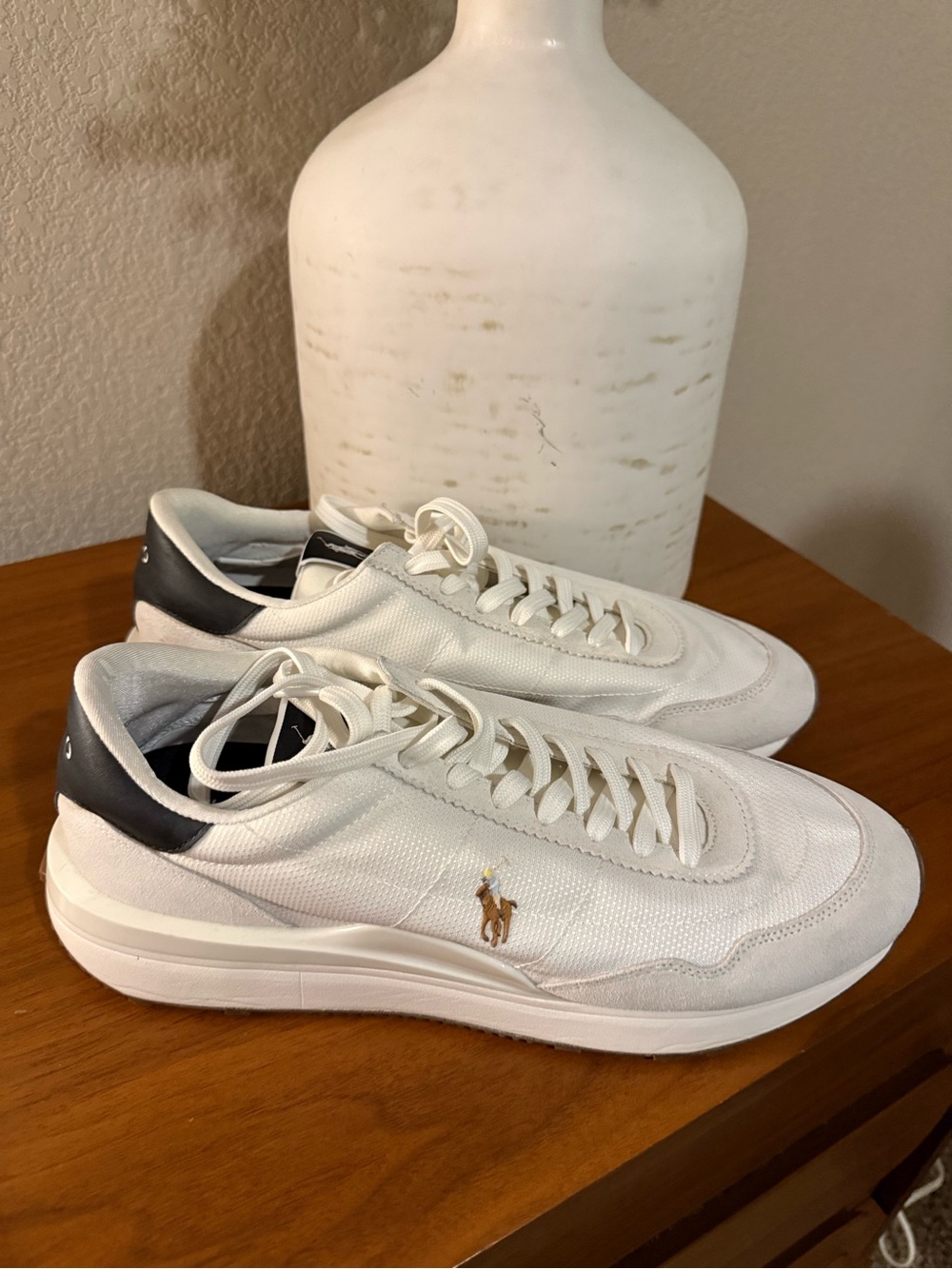 Polo by Ralph Lauren White & Black Low-Top Mesh Suede Sneakers